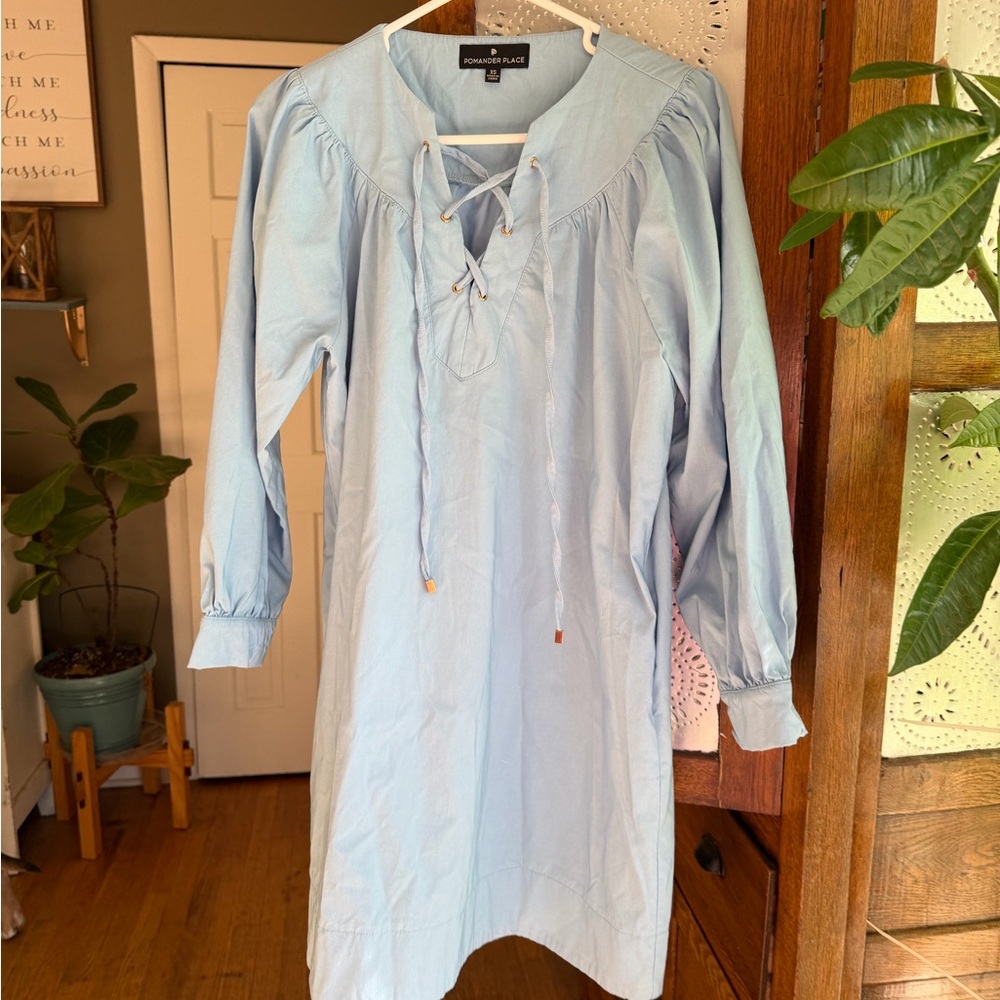 Pomander Place Sky Blue Lace-Up Blouse